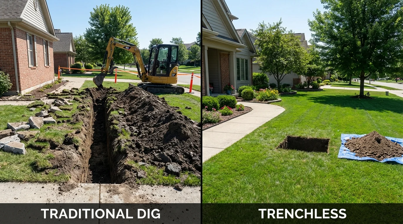Trenchless sewer repair with minimal yard damage versus traditional excavation in Morenci, MI